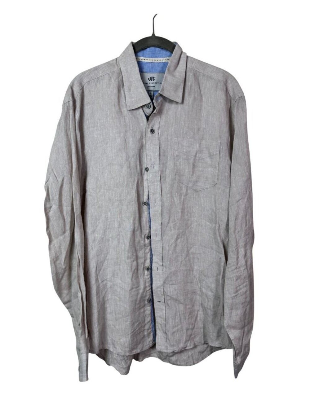 Report Collection Mens 100%‎ Linen Button Up Shirt Large Cream Long Sleeve Beige